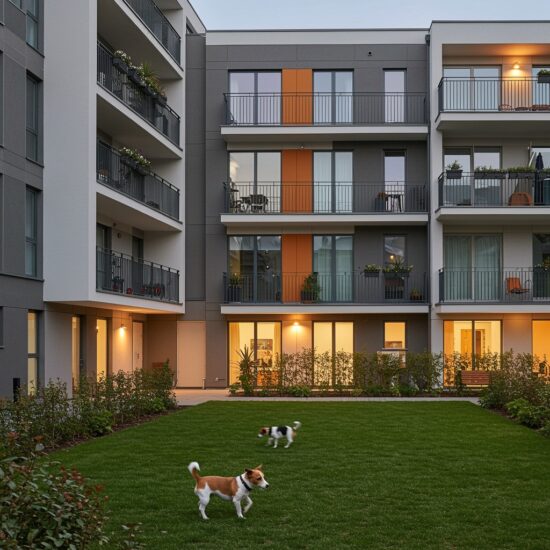 New,Multifamily,Apartment,Building,With,A,Cute,Pet,Outside
